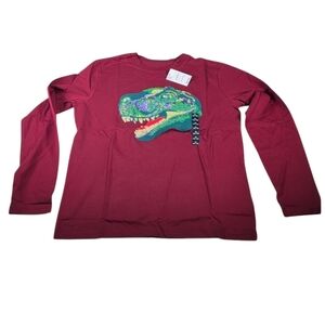 Lands' End Maroon T-Rex Embroidered Long Sleeve Tee
